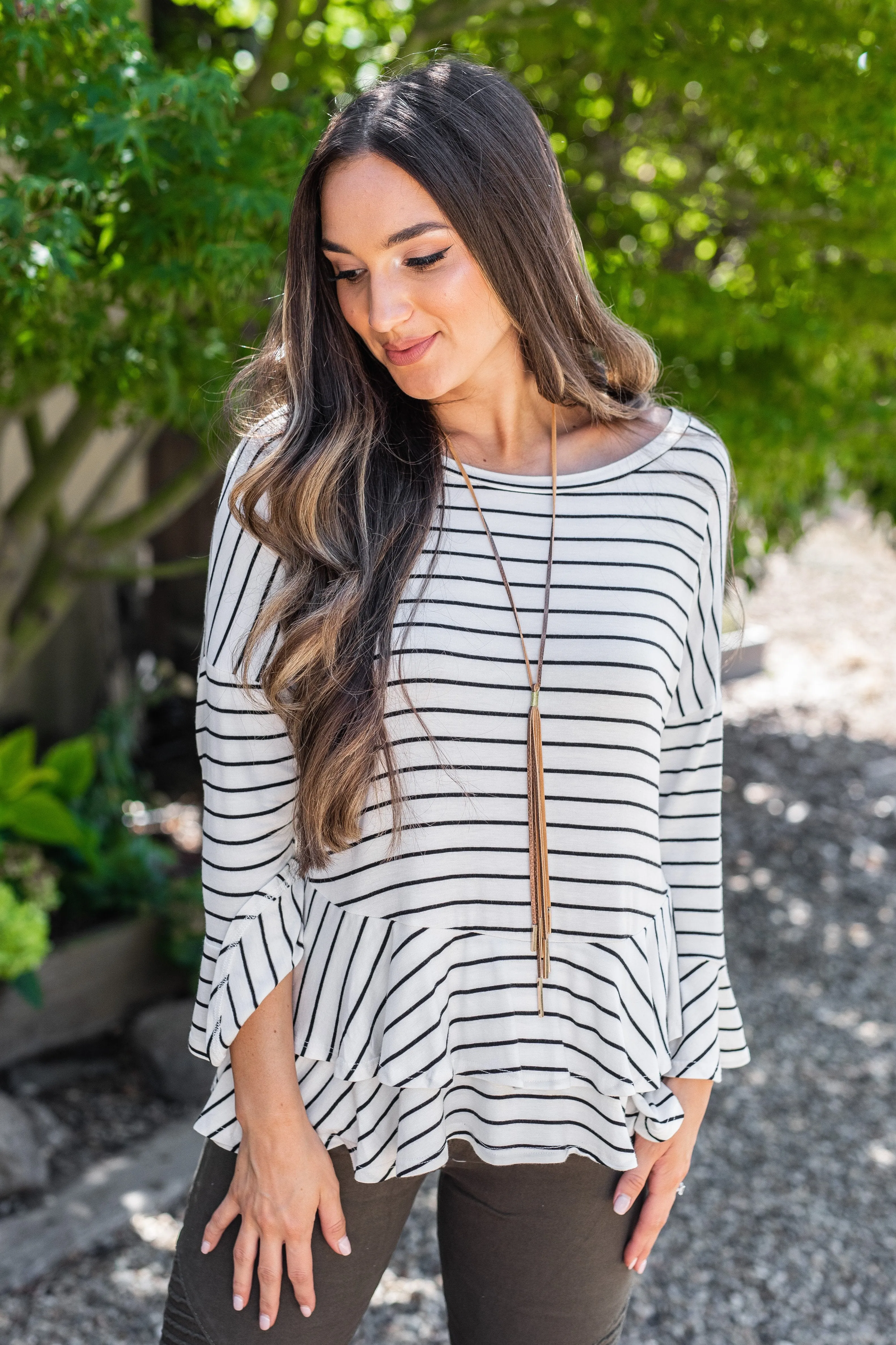 Steady As She Goes White-Black Striped Top