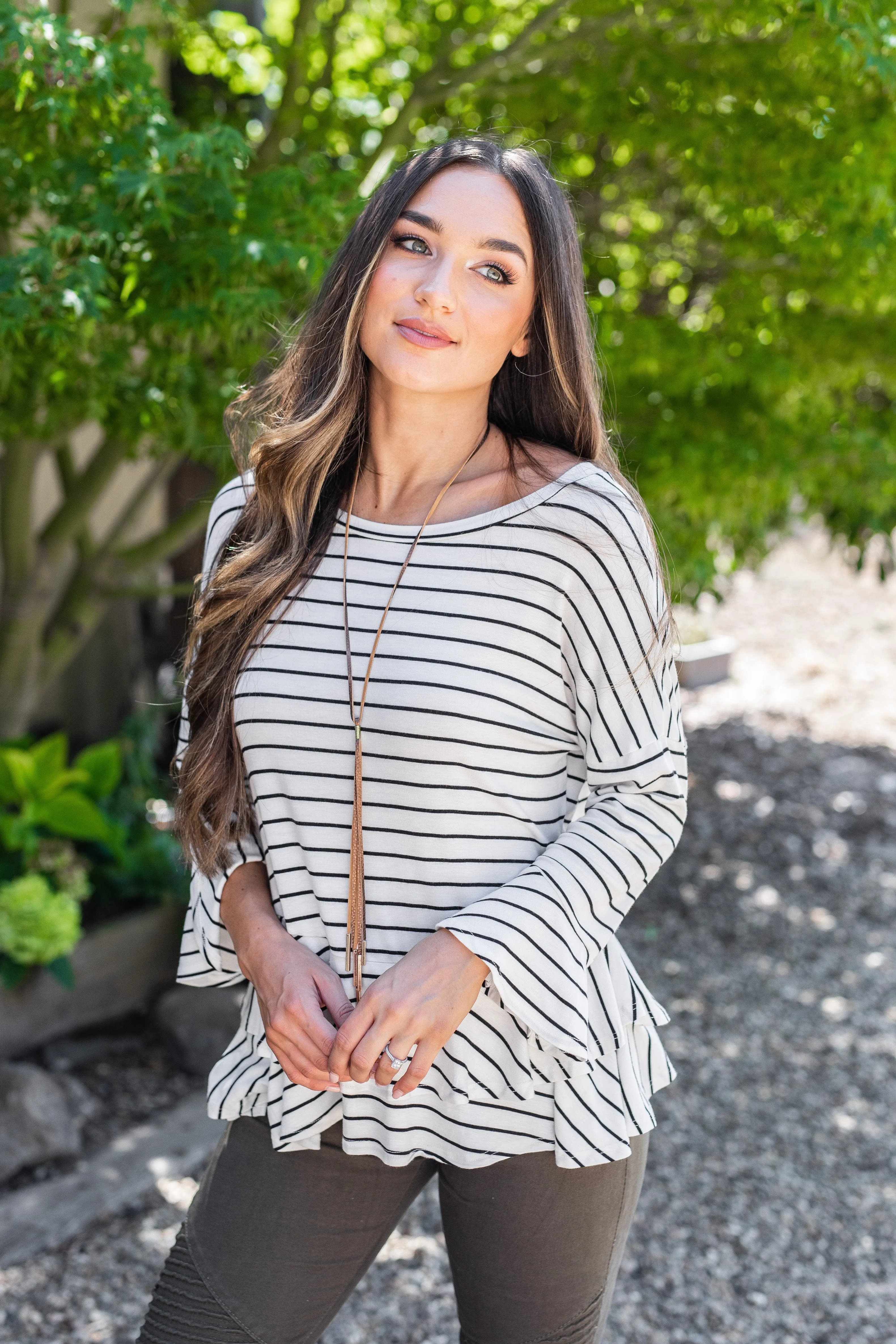 Steady As She Goes White-Black Striped Top