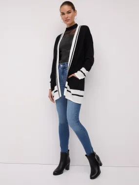 Stripe-Border Open-Front Cardigan