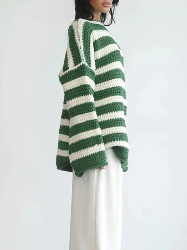 Stripe Knit Sweater | Winter Chunky Oversized Jumper