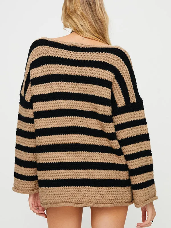 Stripe Knit Sweater | Winter Chunky Oversized Jumper