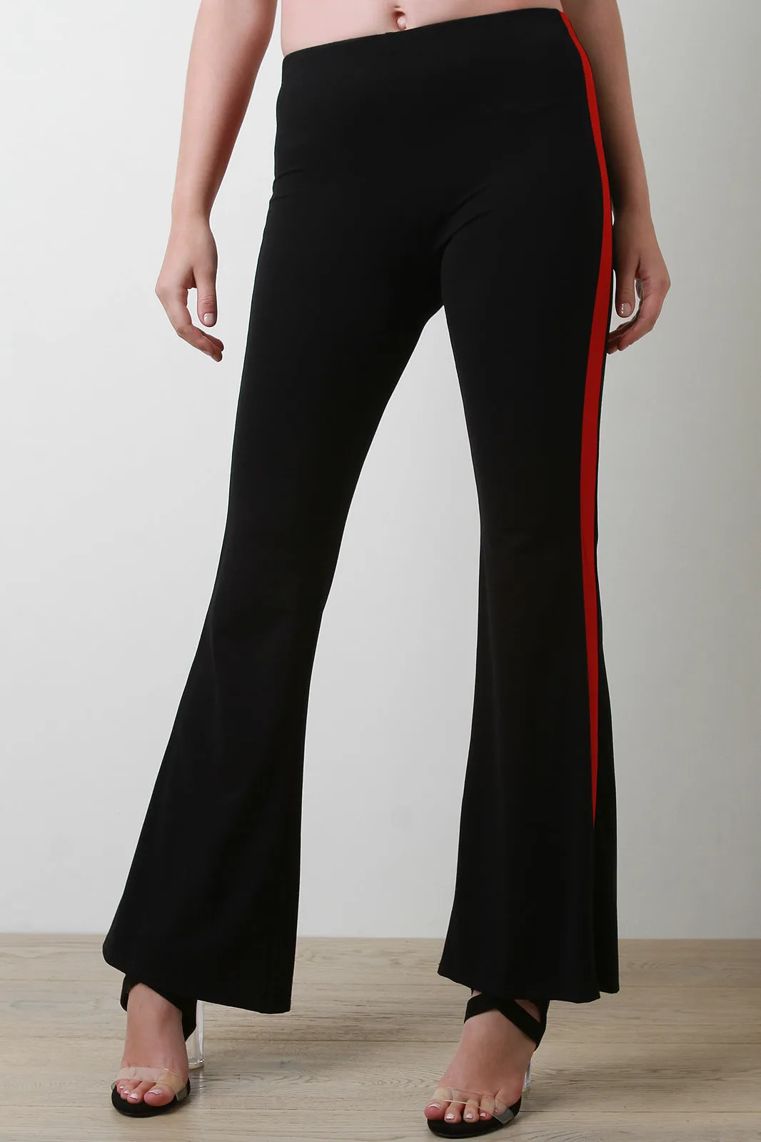 Striped Side High Waist Flared Pants