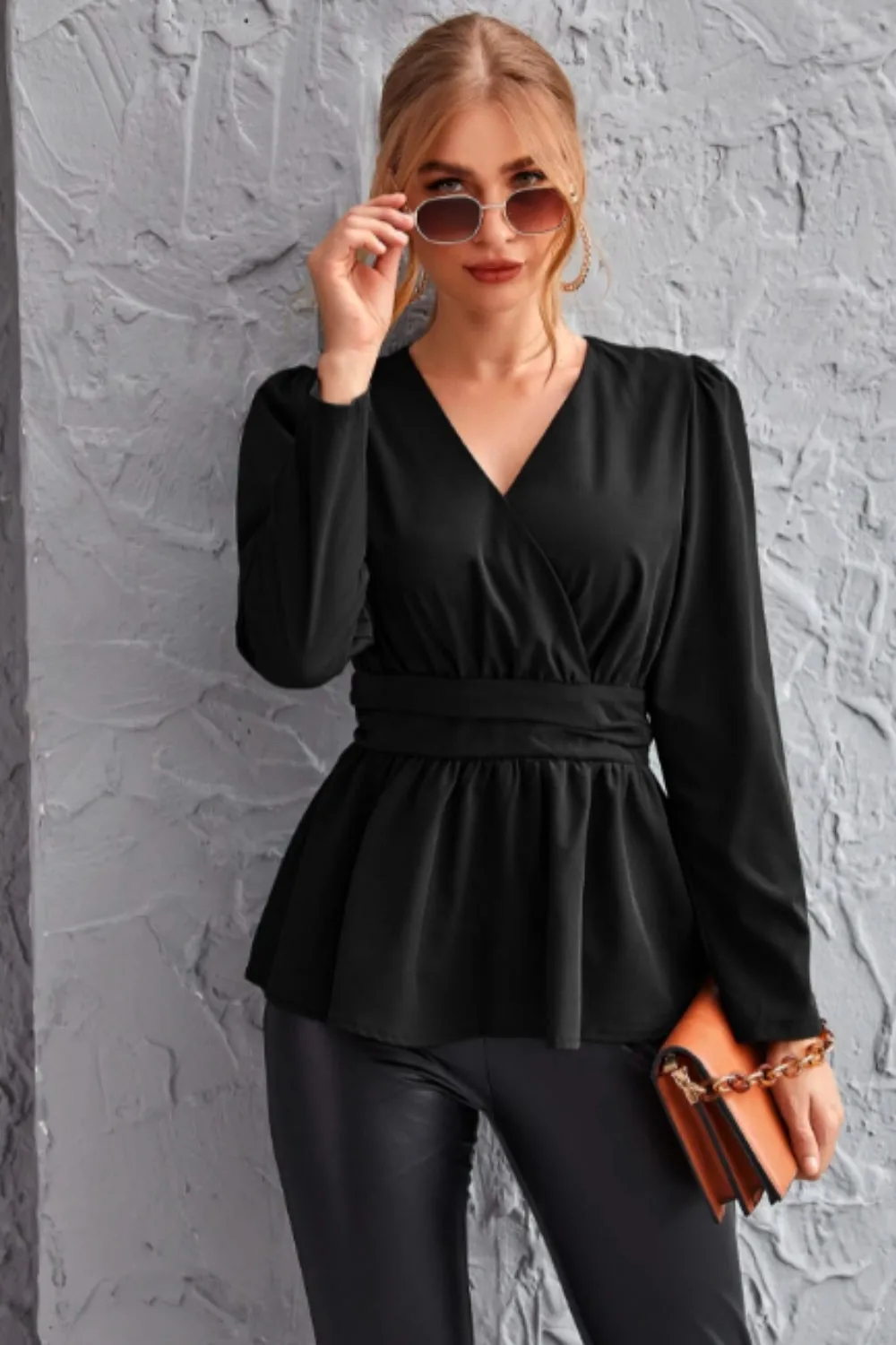 Surplice Neck Peplum Top