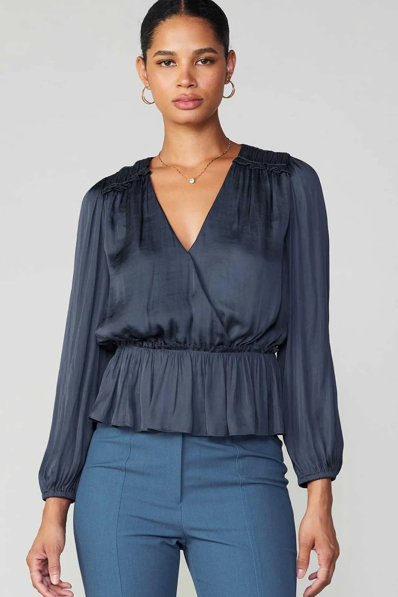 SURPLICE PEPLUM BLOUSE