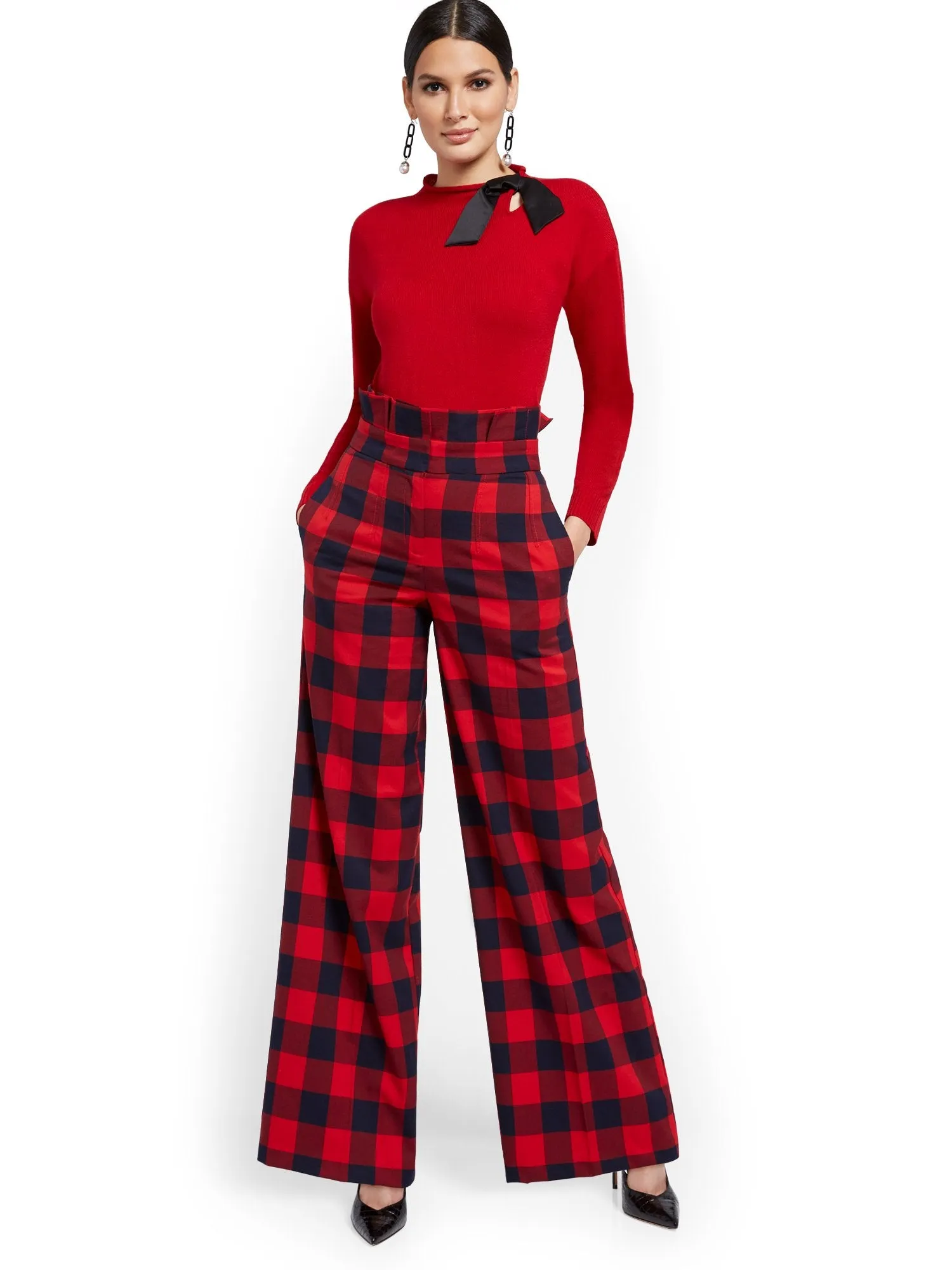 Tall Buffalo Check Paperbag-Waist Pant