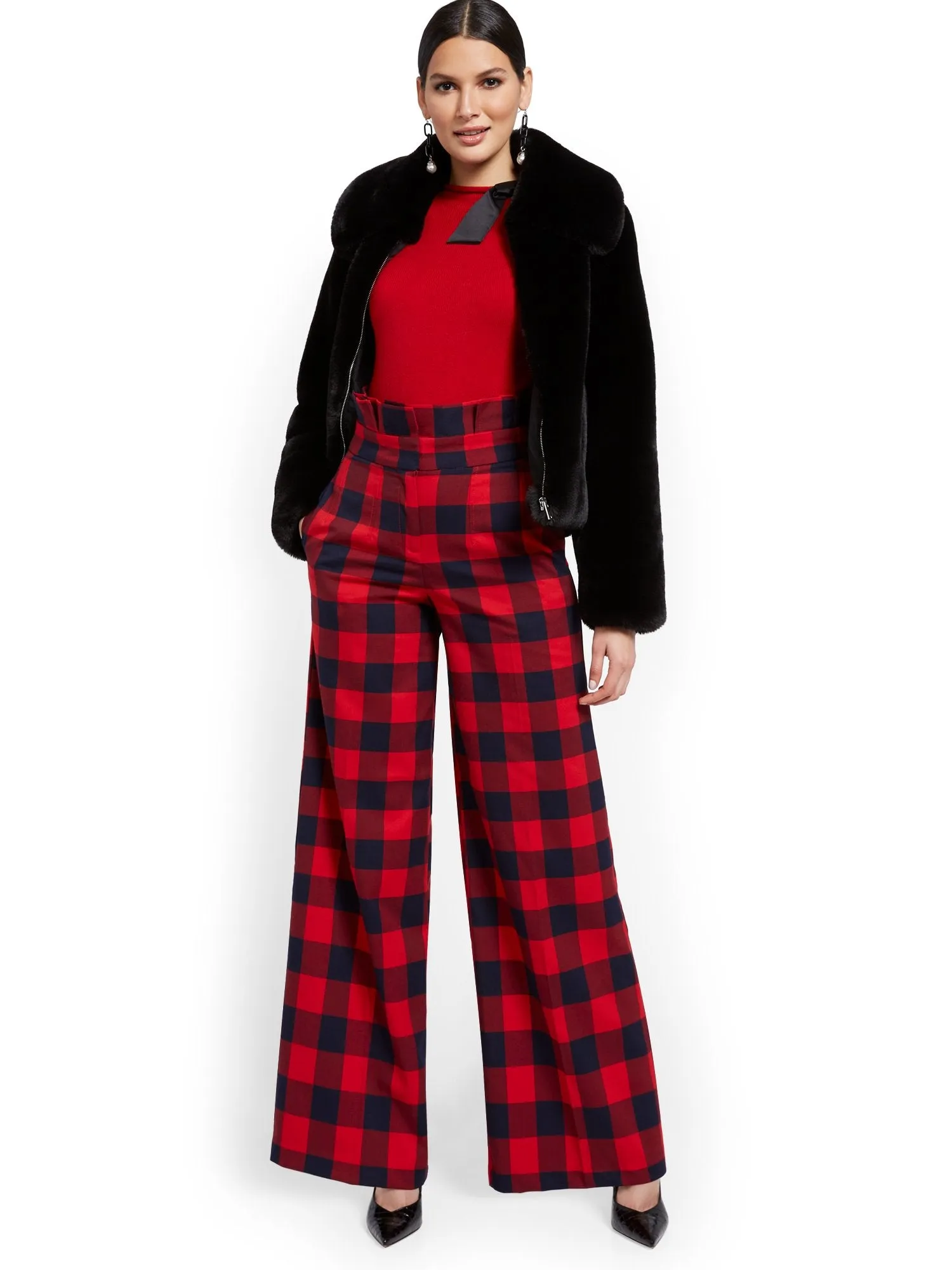 Tall Buffalo Check Paperbag-Waist Pant