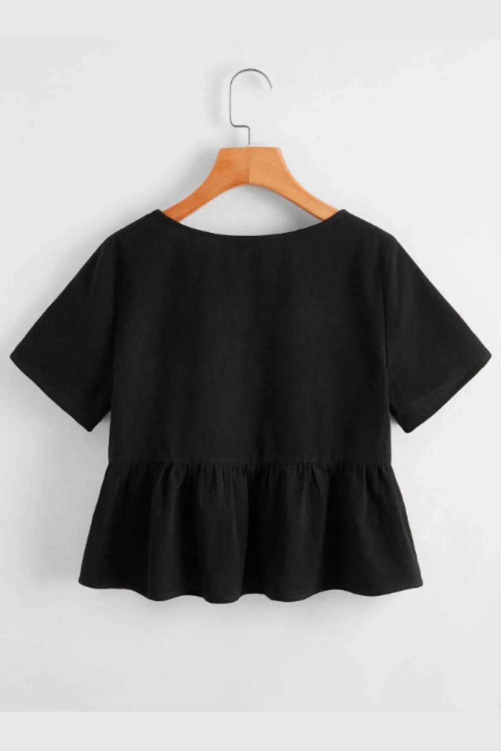 V Neck Peplum Blouse Black