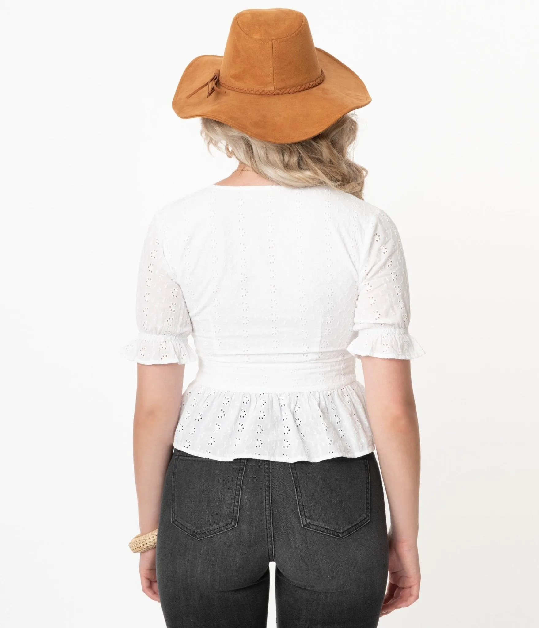 White Eyelet Peplum Jolene Blouse