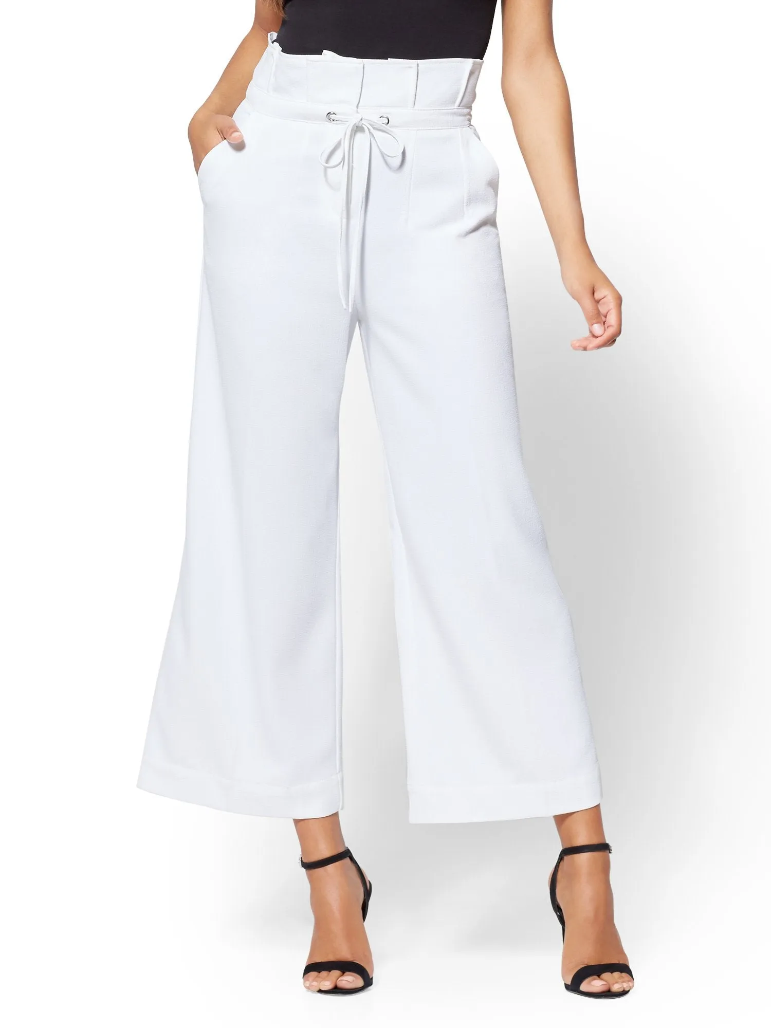 White Paperbag-Waist Culotte Pant - 7th Avenue