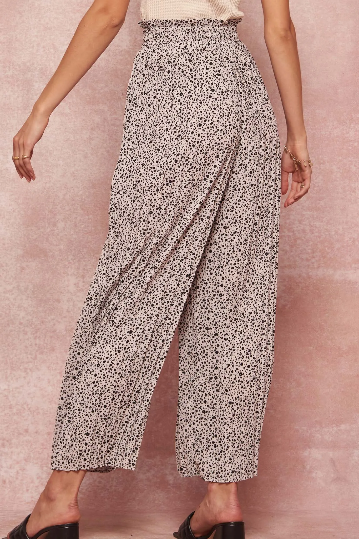 Wild Roots Pleated Animal-Print Palazzo Pants