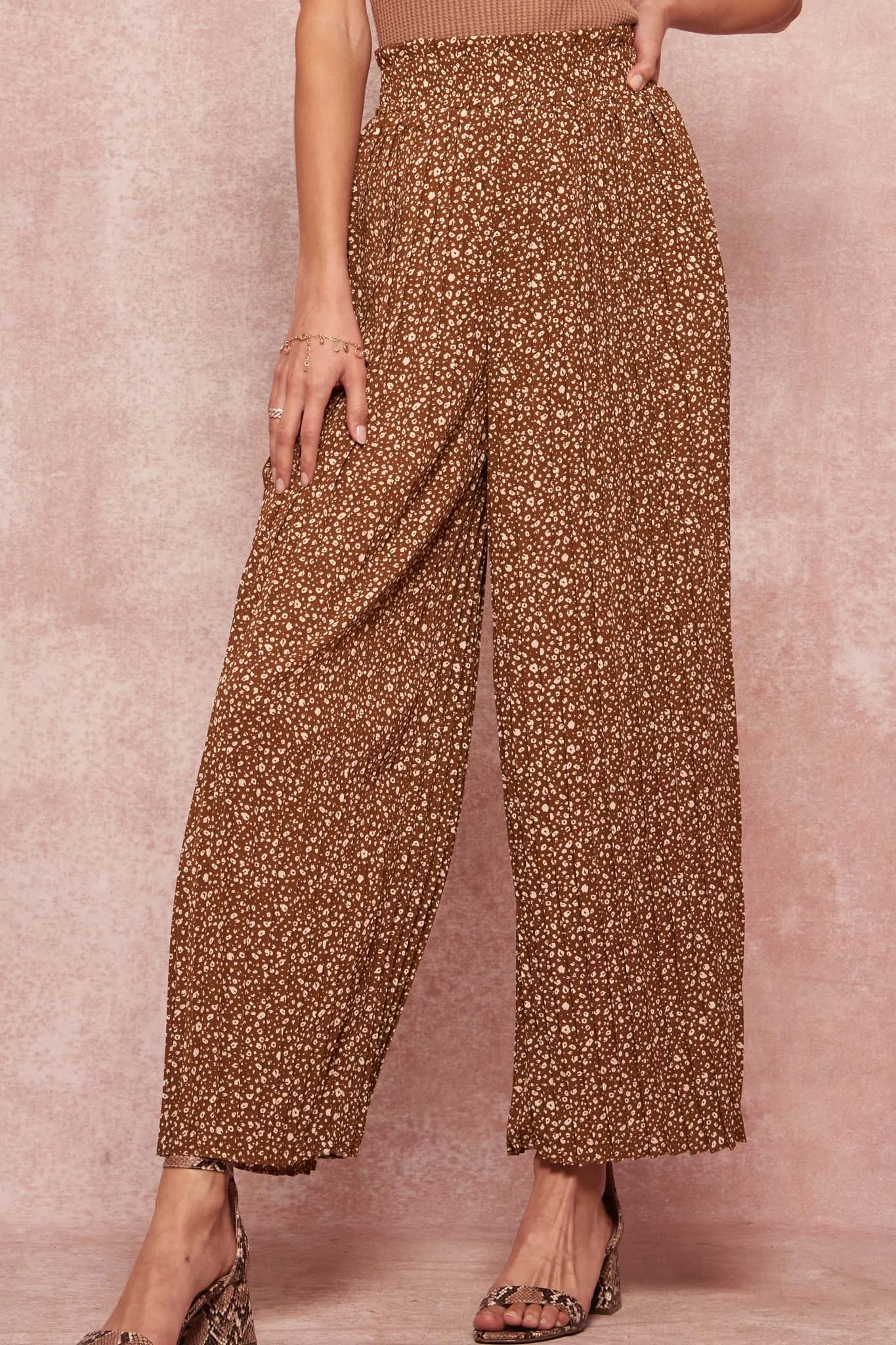 Wild Roots Pleated Animal-Print Palazzo Pants