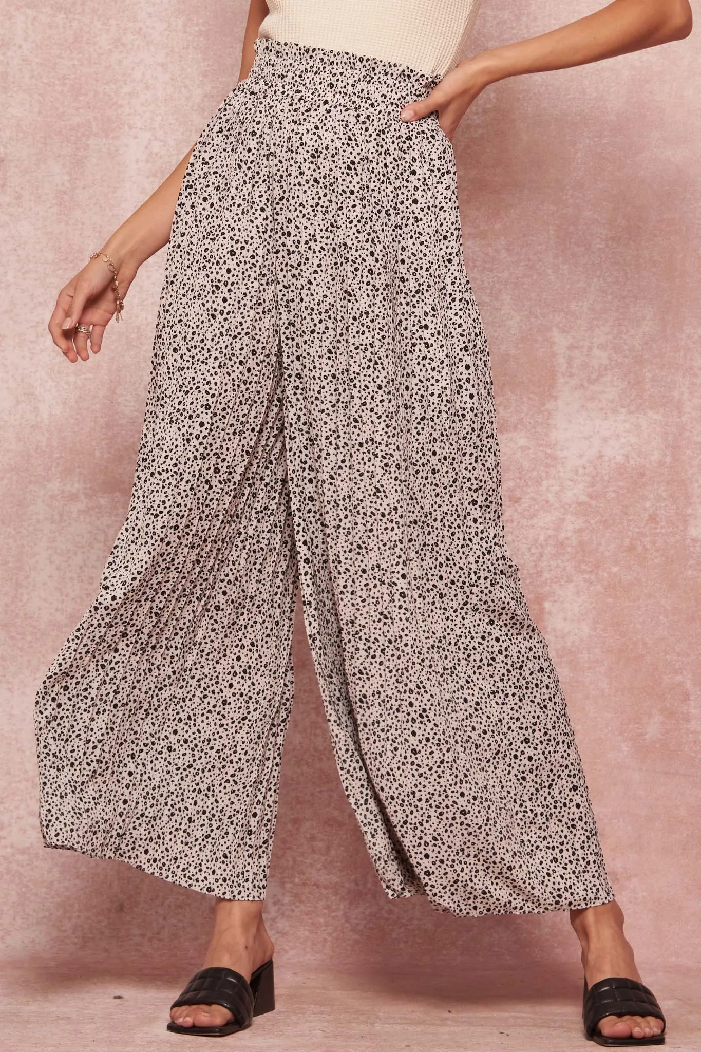 Wild Roots Pleated Animal-Print Palazzo Pants