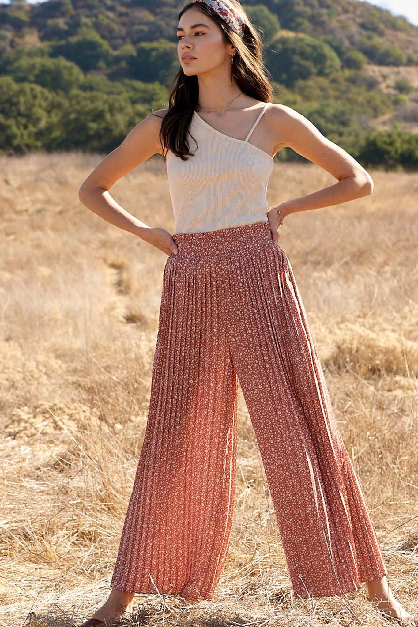 Wild Roots Pleated Animal-Print Palazzo Pants