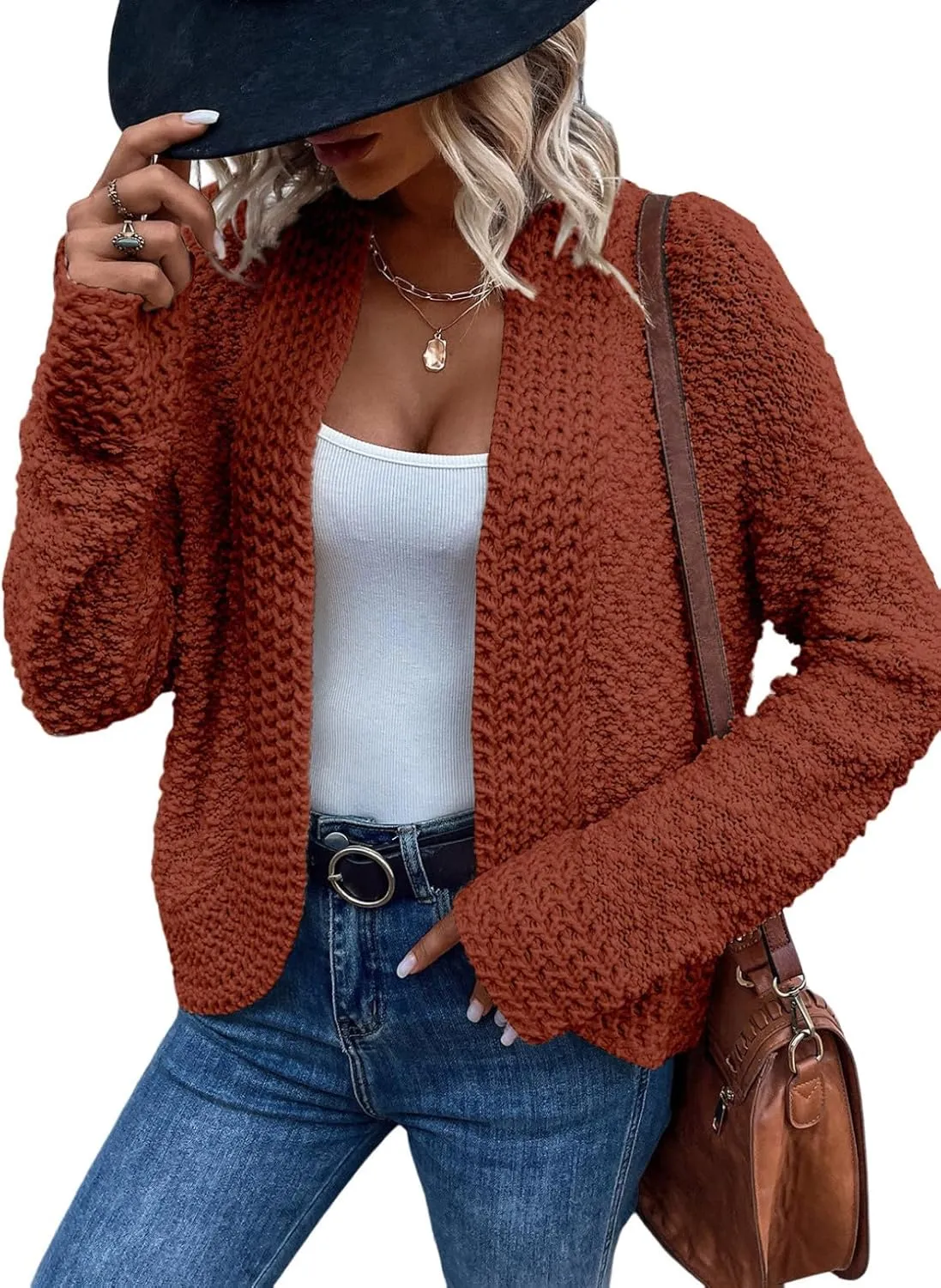 Women’s Chunky Knit Open-Front Cardigan – Casual 2024 Style