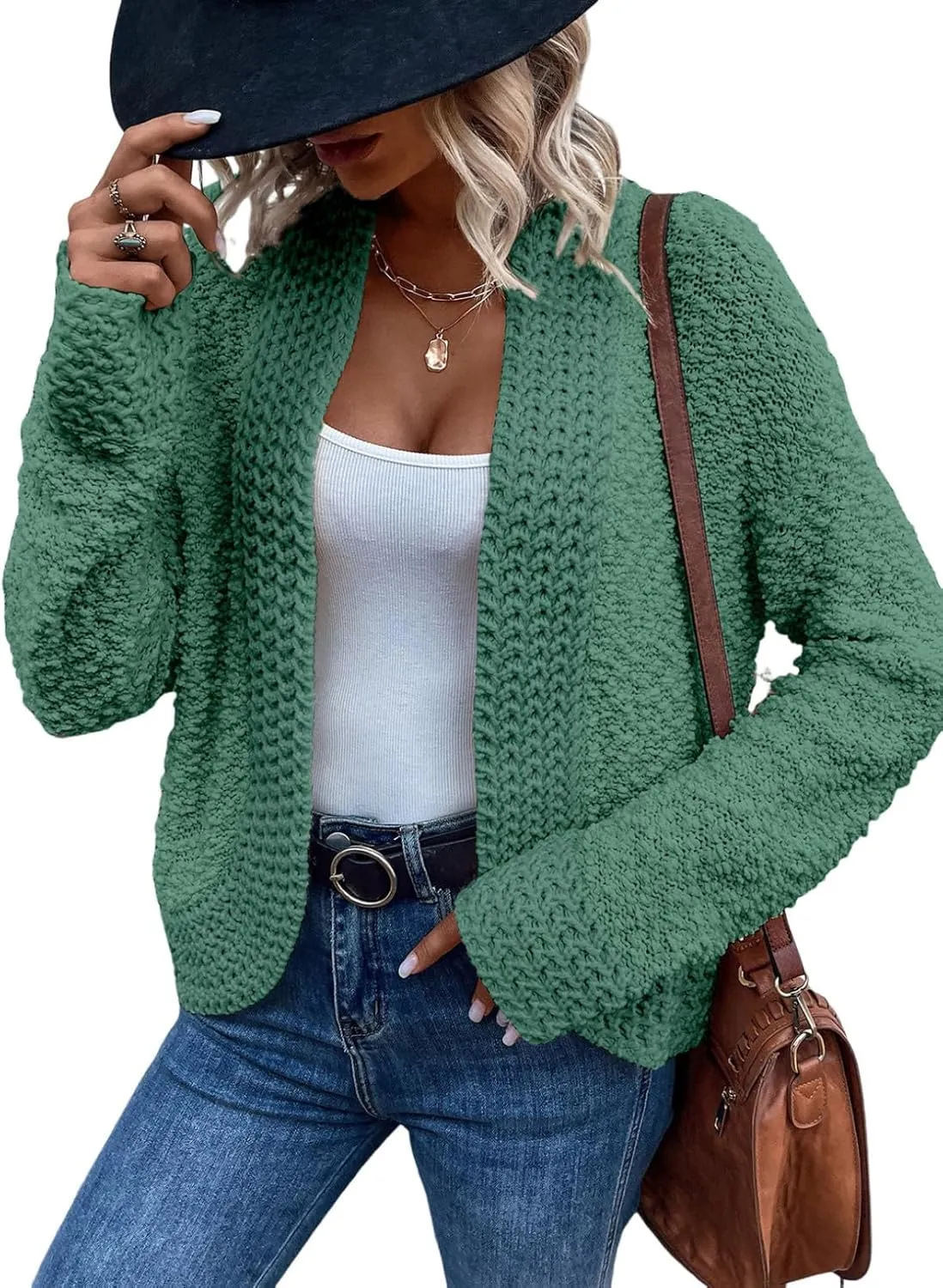 Women’s Chunky Knit Open-Front Cardigan – Casual 2024 Style