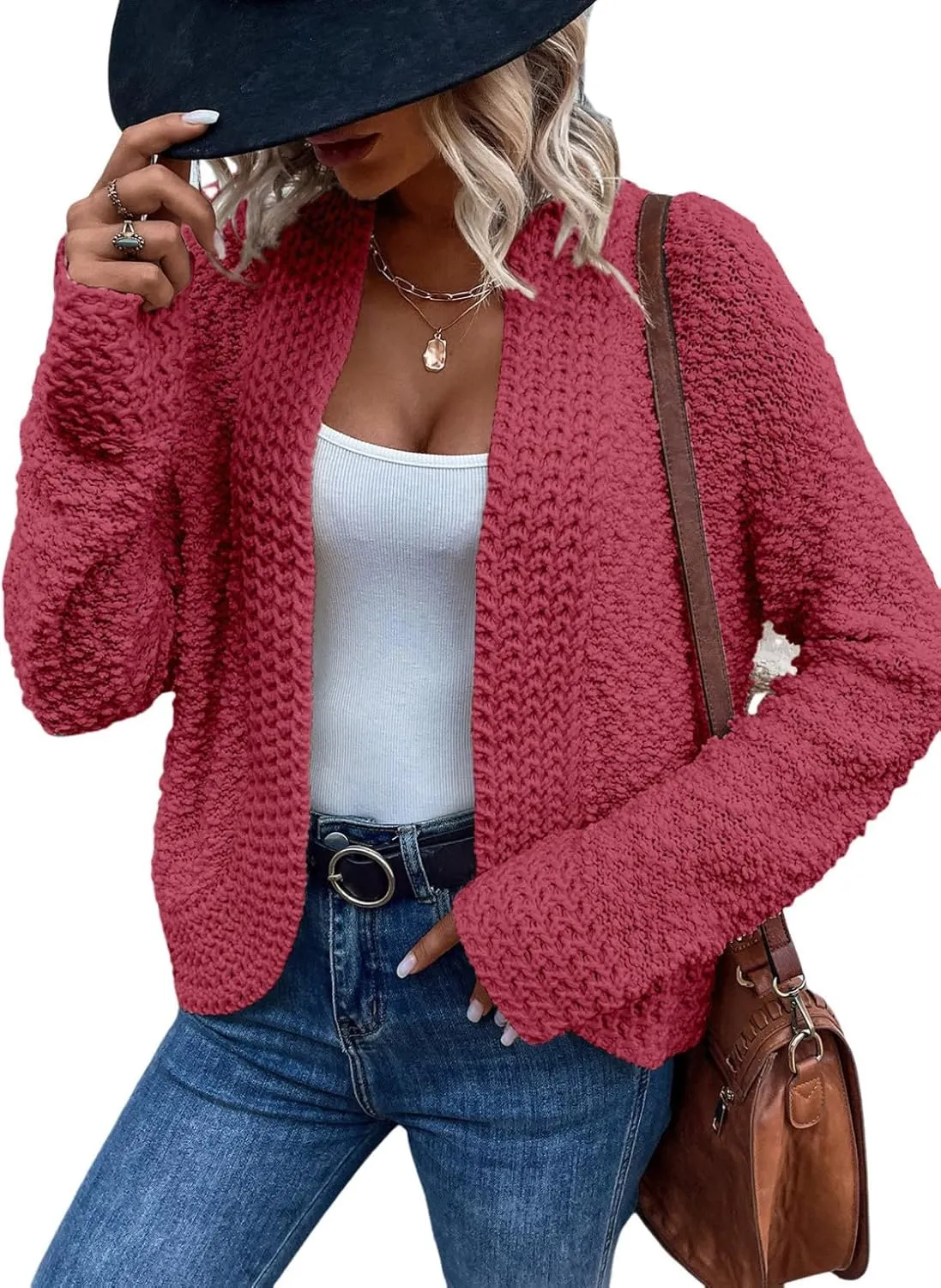 Women’s Chunky Knit Open-Front Cardigan – Casual 2024 Style