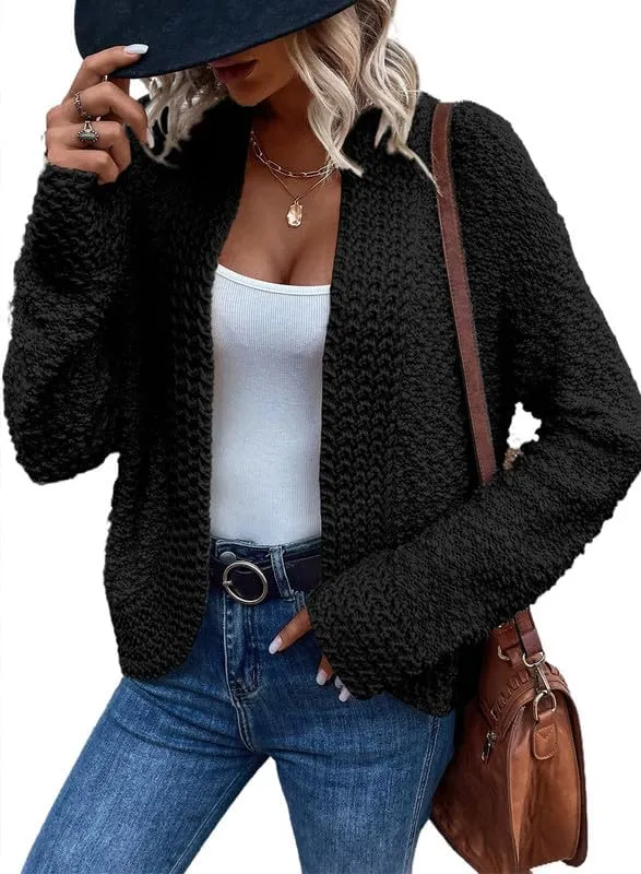 Women’s Chunky Knit Open-Front Cardigan – Casual 2024 Style