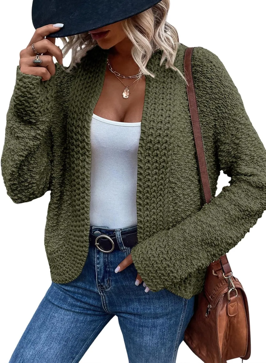 Women’s Chunky Knit Open-Front Cardigan – Casual 2024 Style