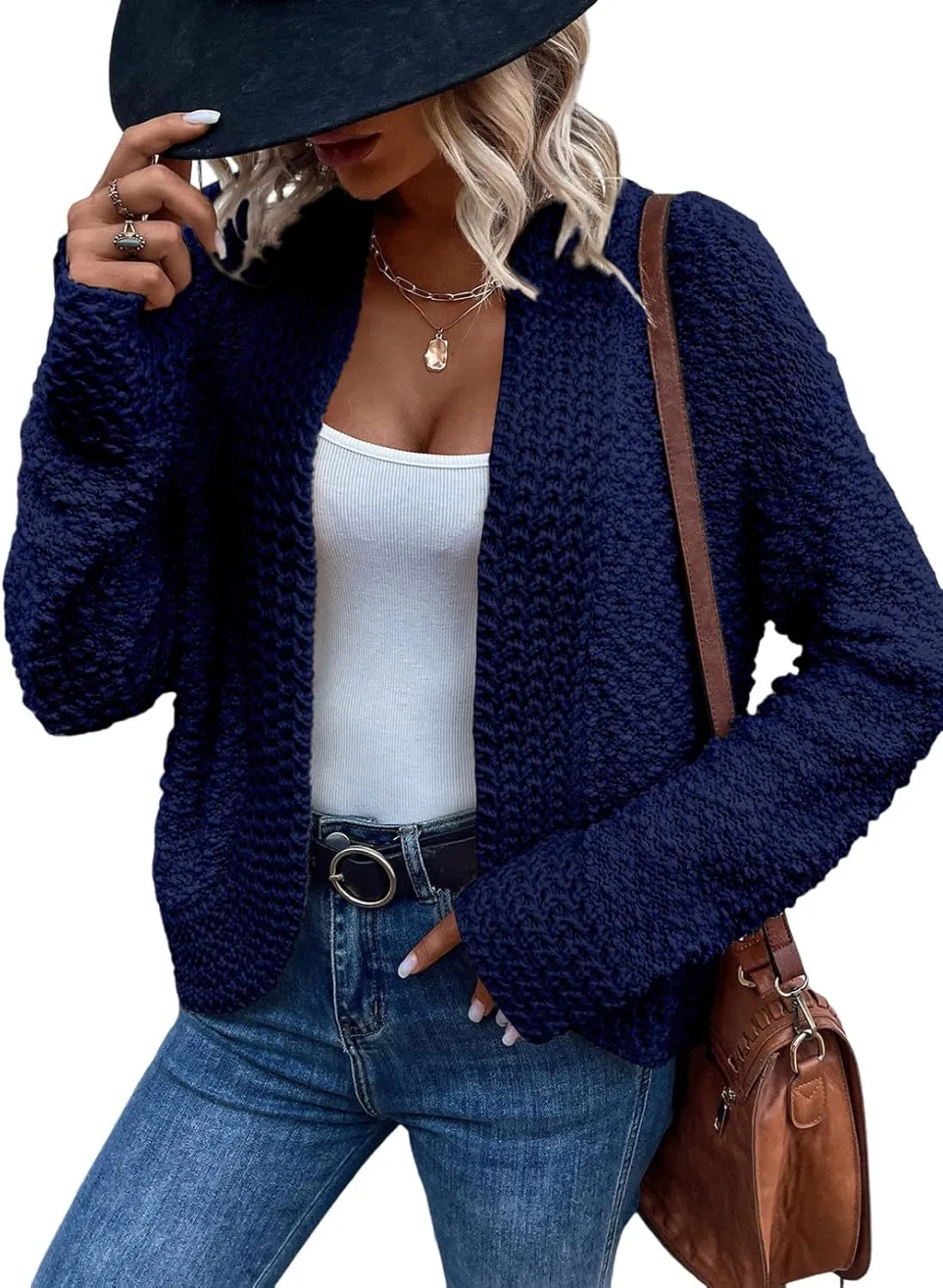 Women’s Chunky Knit Open-Front Cardigan – Casual 2024 Style