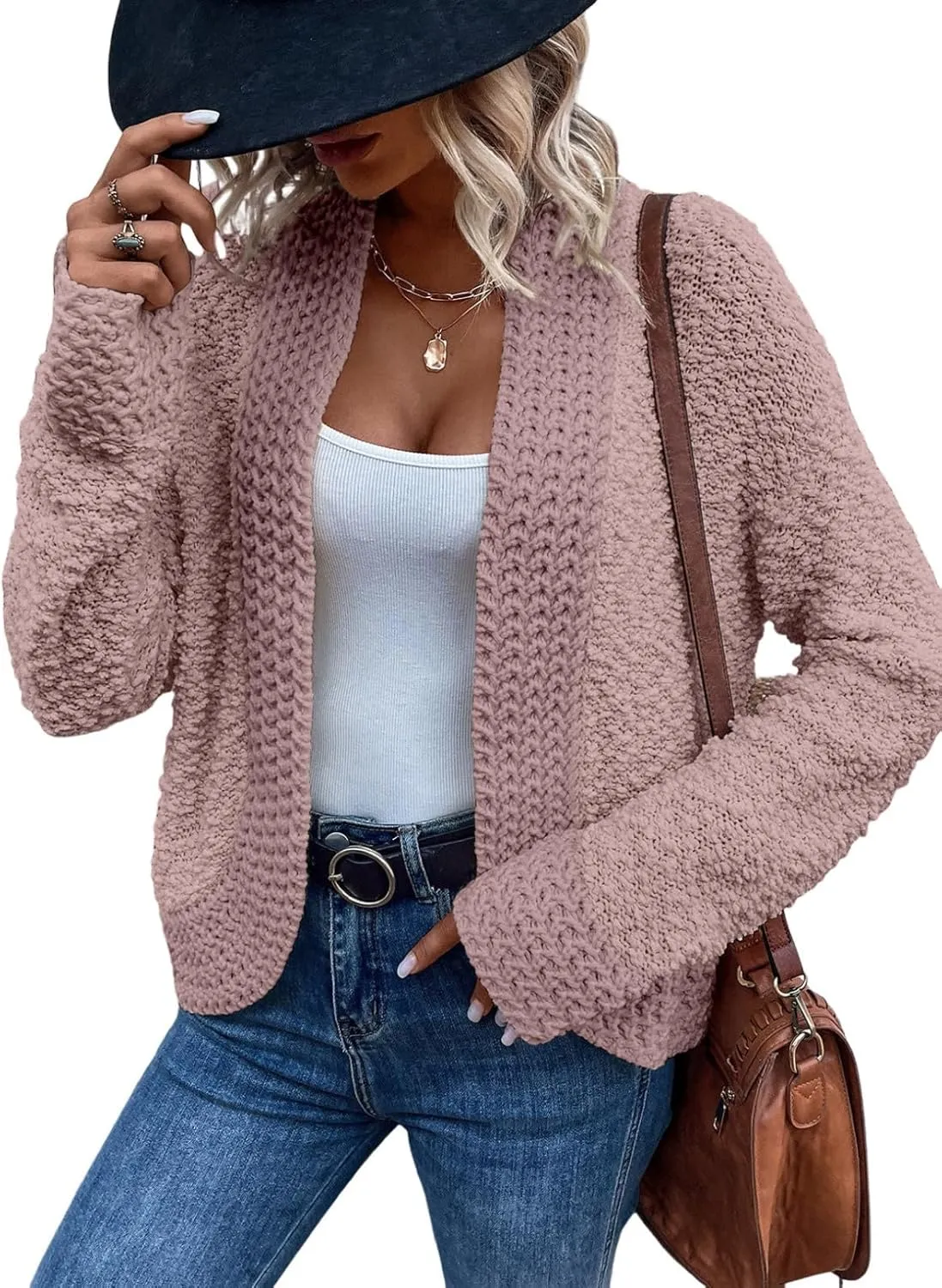 Women’s Chunky Knit Open-Front Cardigan – Casual 2024 Style