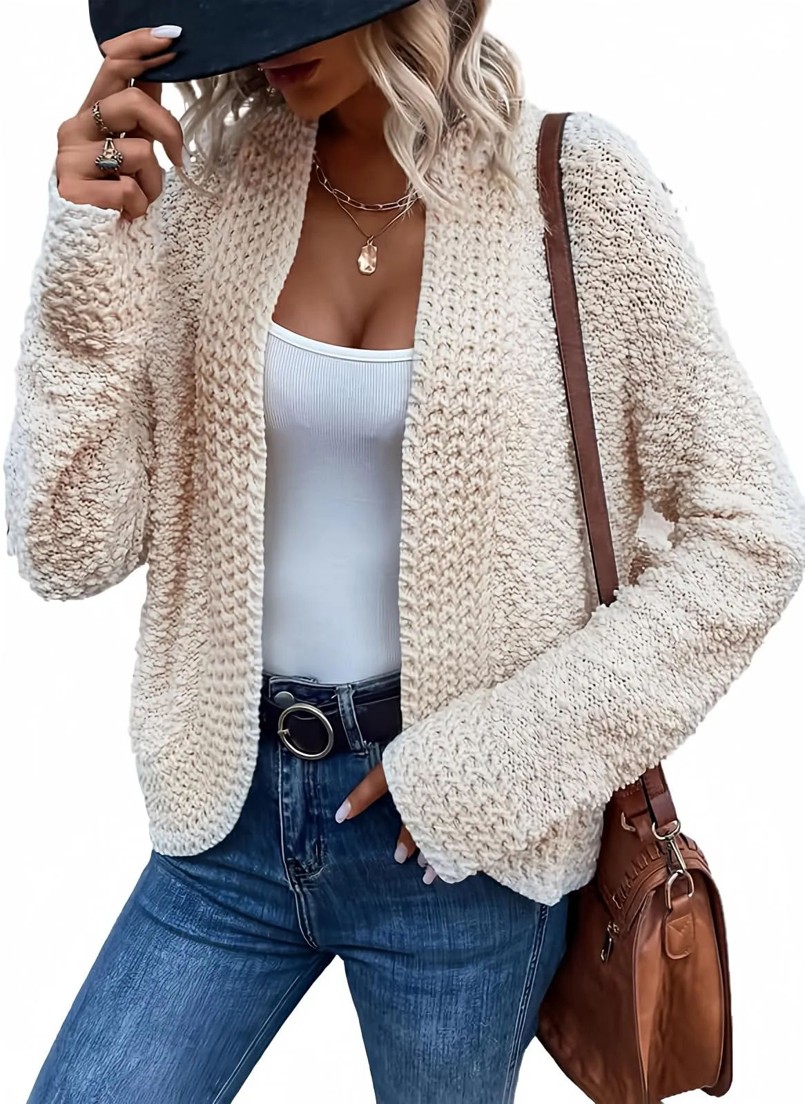 Women’s Chunky Knit Open-Front Cardigan – Casual 2024 Style