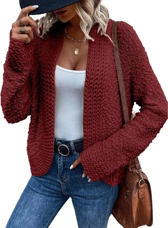 Women’s Chunky Knit Open-Front Cardigan – Casual 2024 Style