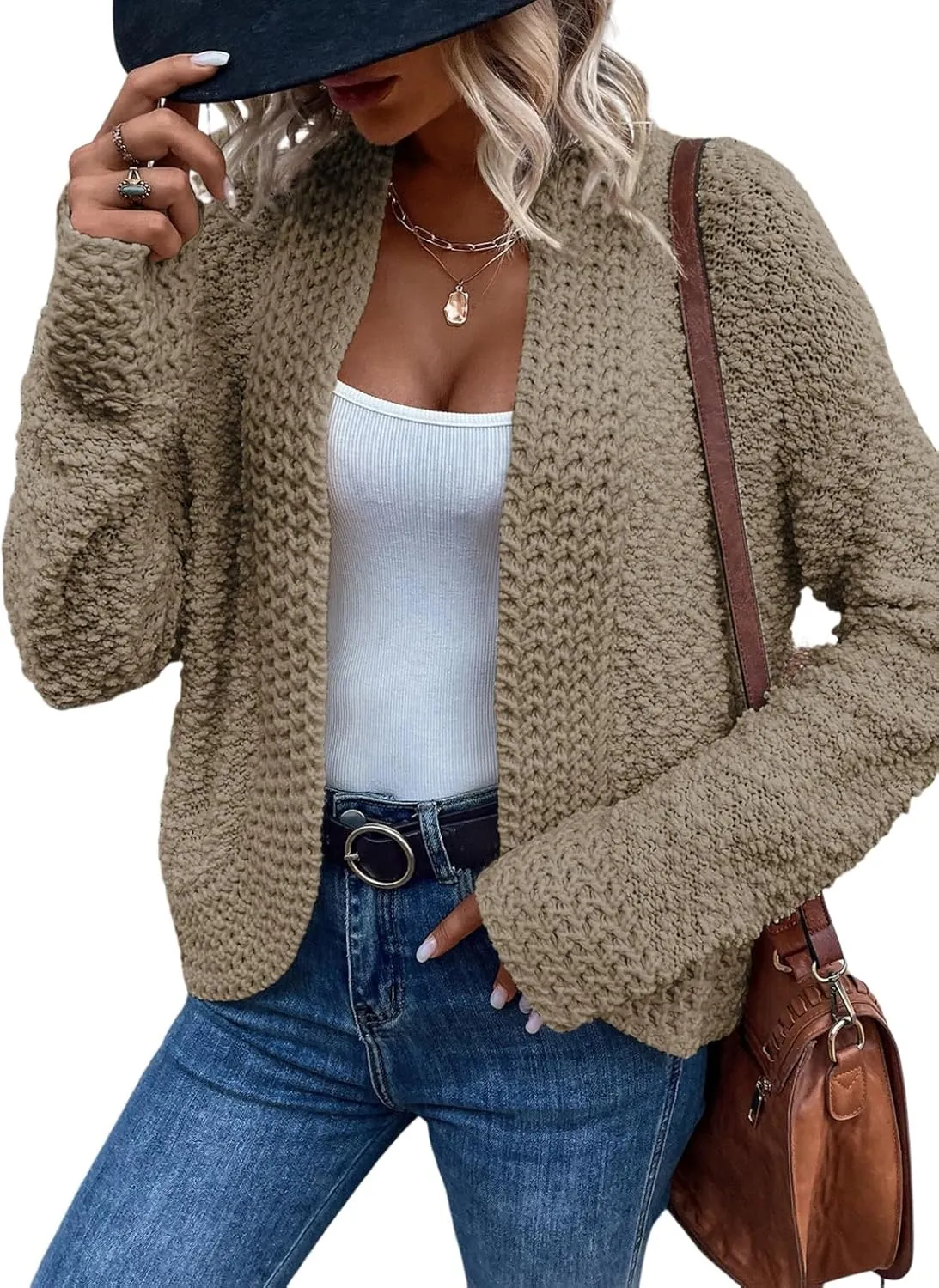 Women’s Chunky Knit Open-Front Cardigan – Casual 2024 Style