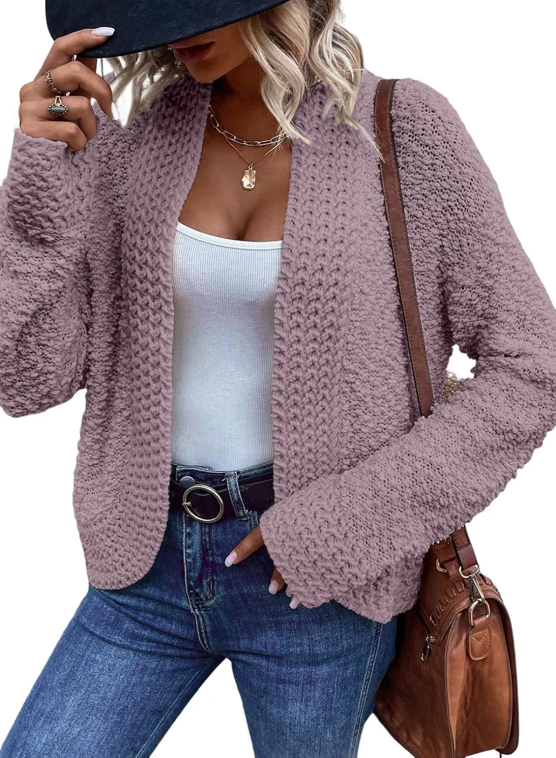 Women’s Chunky Knit Open-Front Cardigan – Casual 2024 Style