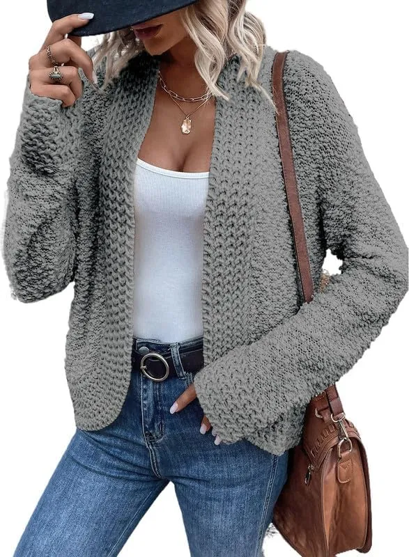 Women’s Chunky Knit Open-Front Cardigan – Casual 2024 Style