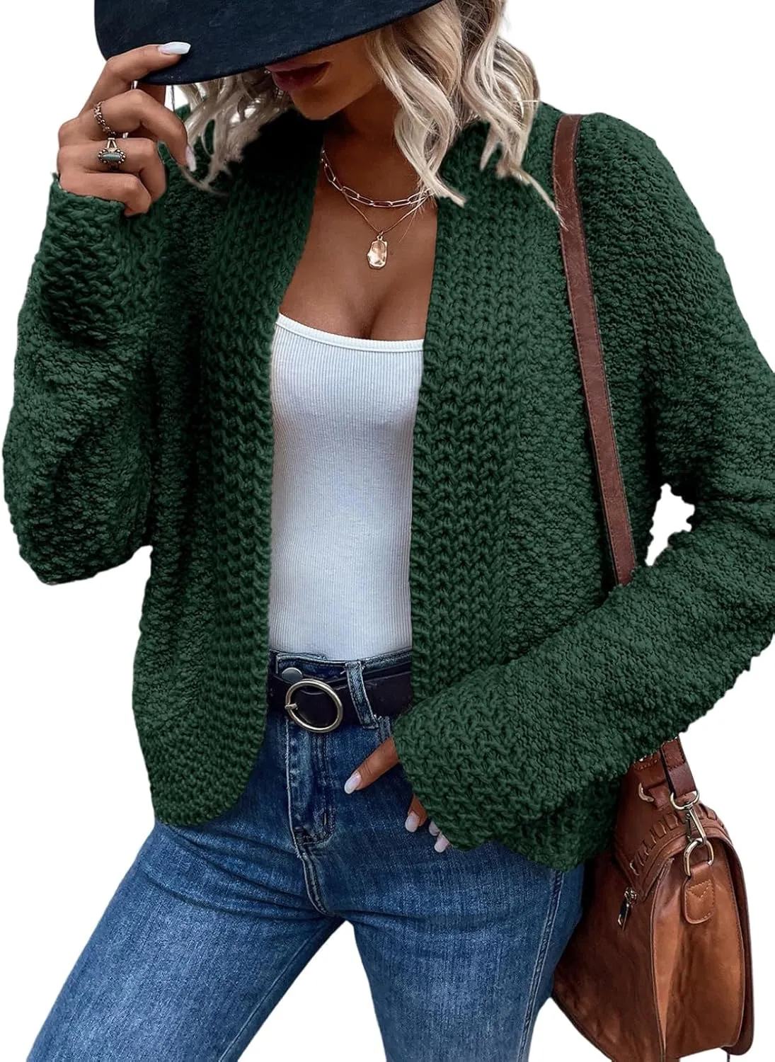 Women’s Chunky Knit Open-Front Cardigan – Casual 2024 Style