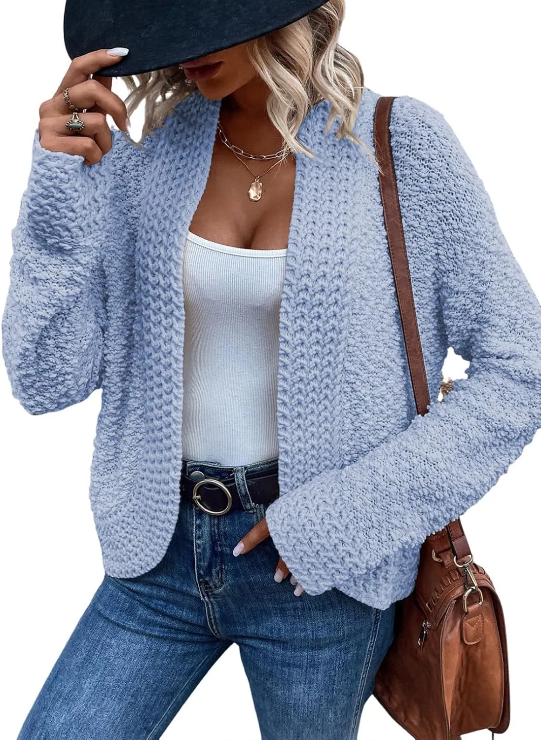 Women’s Chunky Knit Open-Front Cardigan – Casual 2024 Style