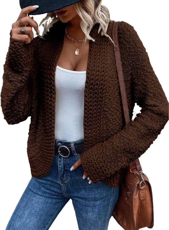 Women’s Chunky Knit Open-Front Cardigan – Casual 2024 Style